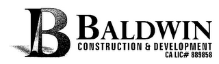 B BALDWIN CONSTRUCTION & DEVELOPMENT CA LIC# 889858 logo