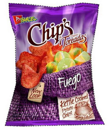B BARCEL CHIP'S BY PAPAS TOREADAS FUEGO NEW LOOK KETTLE COOKED POTATO CHIPS logo