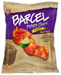 B BARCEL POTATO CHIPS FUEGO FLAVOR BURST HOMESTYLE CRUNCH logo