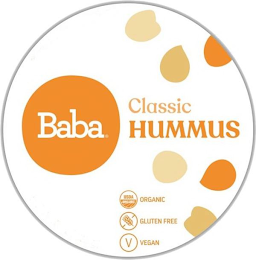 BABA CLASSIC HUMMUS, USDA ORGANIC GLUTEN FREE AND VEGAN WITH ASSOCIATED SYMBOLS OR MARKS logo
