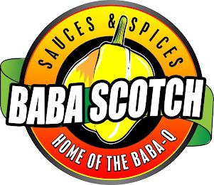 BABA SCOTCH SAUCES & SPICES HOME OF THE BABA-Q logo