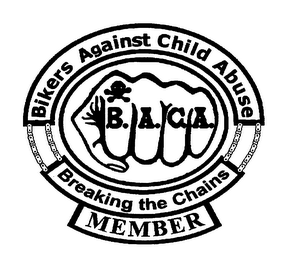 B.A.C.A. BIKERS AGAINST CHILD ABUSE BREAKING THE CHAINS MEMBER logo