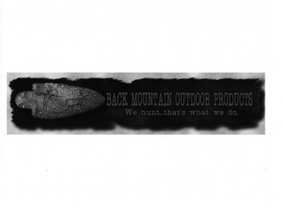 BACK MOUNTAIN OUTDOOR PRODUCTS WE HUNT . . . THAT'S WHAT WE DO. logo