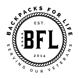 BACKPACKS FOR LIFE SERVING OUR VETERANS BFL EST. 2014 logo