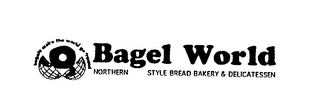 BAGELS MAKE THE WORLD GO 'ROUND BAGEL WORLD NORTHERN STYLE BREAD BAKERY & DELICATESSEN logo