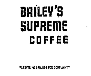 BAILEY'S SUPREME COFFEE LEAVES NO GROUNDS FOR COMPLAINT logo