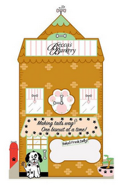 BAKED FRESH DAILY! MAKING TAILS WAG  ONE BISCUIT AT A TIME! BECCA'S BARKERY logo