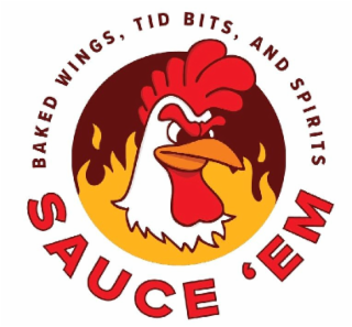 BAKED WINGS, TID BITS, AND SPIRITS SAUCE 'EM logo