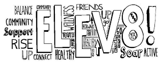 BALANCE COMMUNITY SUPPORT RISE UP COMMUNITY ELEV8! CONNECT WELLNESS YOUTH SUPPORT HEALTHY FRIENDS FORWARD LEARN HEALTHY ! UP GO! GO CONNECT LEARN ACCOMPLISH YES YES SOAR ACTIVE logo