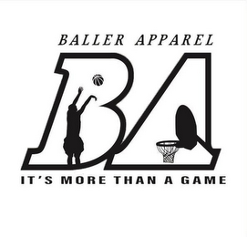 BALLER APPAREL BA IT'S MORE THAN A GAME logo