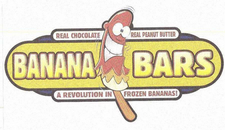 BANANA BARS REAL CHOCOLATE REAL PEANUT BUTTER A REVOLUTION IN FROZEN BANANAS! logo