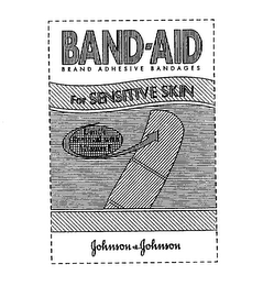 BAND-AID FOR SENSITIVE SKIN BRAND ADHESIVE BANDAGES GENTLE REMOVAL WITH VITAMIN E JOHNSON & JOHNSON logo