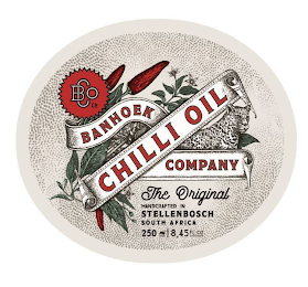 BANHOEK CHILLI OIL COMPANY BCO CO THE ORIGINAL HANDCRAFTED IN STELLENBOSCH SOUTH AFRICA 250 ML logo