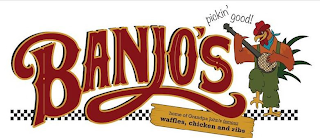 BANJO'S PICKIN' GOOD! HOME OF GRANDPA JOHN'S FAMOUS WAFFLES, CHICKEN AND RIBS logo