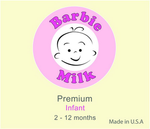 BARBIE MILK PREMIUM INFANT 2-12 MONTHS MADE IN U.S.A logo