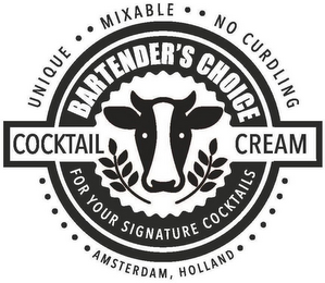 BARTENDER'S CHOICE COCKTAIL CREAM FOR YOUR SIGNATURE COCKTAILS UNIQUE MIXABLE NO CURDLING AMSTERDAM, HOLLAND logo
