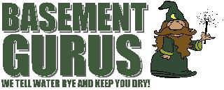 BASEMENT GURUS WE TELL WATER BYE AND KEEP YOU DRY! logo