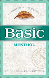 BASIC MENTHOL ULTRA LIGHTS · SMOOTH RICH TASTE · 20 CLASS A CIGARETTES CLASS A CIGARETTES A ACCO logo