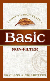 BASIC NON-FILTER · SMOOTH RICH TASTE · 20 CLASS A CIGARETTES A CLASS A CIGARETTES ACCO logo