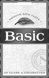 BASIC  · SMOOTH RICH TASTE · 20 CLASS A CIGARETTES A · CLASS A CIGARETTES · ACCO logo