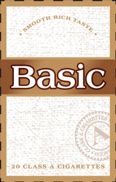 BASIC · SMOOTH RICH TASTE ·  20 CLASS ACIGARETTES A CLASS A CIGARETTES ACCO logo