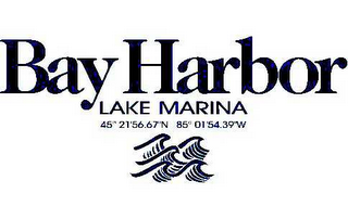BAY HARBOR LAKE MARINA LAKE MARINA 45" 21' 56.67" N 85" 01' 54.39" W logo