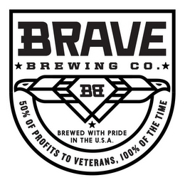 BB BRAVE BREWING CO. BREWED WITH PRIDE IN THE U.S.A. 50% OF PROFITS TO VETERANS, 100% OF THE TIME logo