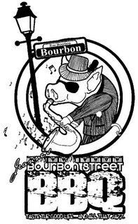 BBQ JEANNE'S BOURBON STREET TASTE THE GOOD LIFE... AND ALL THAT JAZZ. BOURBON RUE BOURBON logo