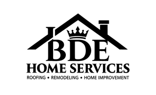 BDE HOME SERVICES ROOFING · REMODELING · HOME IMPROVEMENT logo