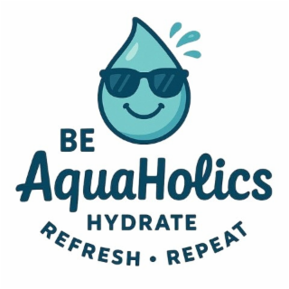 BE AQUAHOLICS HYDRATE REFRESH · REPEAT logo