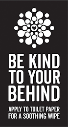 BE KIND TO YOUR BEHIND APPLY TO TOILET PAPER FOR A SOOTHING WIPE logo