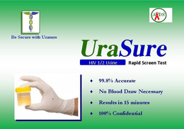 BE SECURE WITH URASURE ADS URASURE HIV 1/2 URINE RAPID SCREEN TEST 99.8% ACCURATE NO BLOOD DRAW NECESSARY RESULTS IN 15 MINUTES 100% CONFIDENTIAL logo