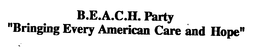 B.E.A.C.H. PARTY "BRINGING EVERY AMERICAN CARE AND HOPE" logo