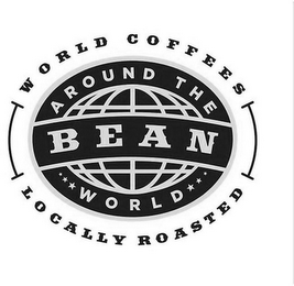 BEAN AROUND THE WORLD COFFEES WORLD COFFEES, LOCALLY ROASTED logo