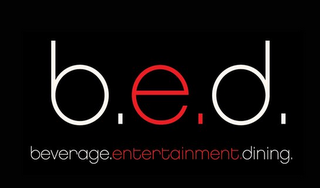 B.E.D. BEVERAGE.ENTERTAINMENT.DINING. logo