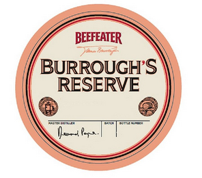 BEEFEATER JAMES BURROUGH BURROUGH'S RESERVE MASTER DISTILLER BATCH BOTTLE NUMBER logo