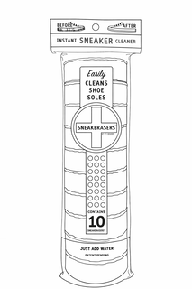 BEFORE AFTER INSTANT SNEAKER CLEANER EASILY CLEANS SHOE SOLES SNEAKERASERS BY FTI BRANDS CONTAINS 10 SNEAKERASERS JUST ADD WATER PATENT PENDING logo