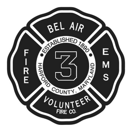 BEL AIR VOLUNTEER FIRE CO. ESTABLISHED 1890 HARFORD COUNTY, MARYLAND FIRE 3 EMS logo