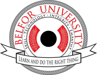 BELFOR UNIVERSITY SKILL TECHNOLOGY INTEGRITY EMPATHY LEARN AND DO THE RIGHT THING logo