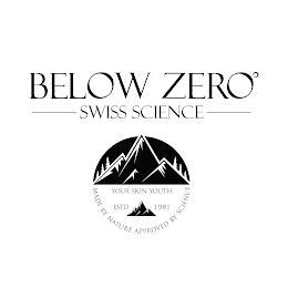 BELOW ZERO° SWISS SCIENCE YOUR SKIN YOUTH ESTD 1981 MADE BY NATURE APPROVED BY SCIENCE logo