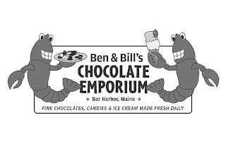 BEN & BILL'S CHOCOLATE EMPORIUM BAR HARBOR, MAINE FINE CHOCOLATES, CANDIES & ICE CREAM MADE FRESH DAILY logo