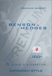 BENSON & HEDGES 100S PREMIUM QUALITY BH PREMIUM BF 25 CLASS A CIGARETTES CANADIAN STYLE logo