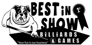 BEST IN SHOW BILLIARDS & GAMES 1ST "YOUR FUN IS OUR BUSINESS" logo