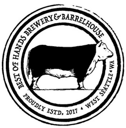 BEST OF HANDS BREWERY & BARRELHOUSE PROUDLY ESTD. 2017 WEST SEATTLE WA logo