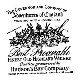 BEST PROCURABLE FINEST OLD HIGHLAND WHISKY THE GOVERNOR AND COMPANY OF ADVENTURERS OF ENGLAND TRADING INTO HUDSON'S BAY SPECIAL QUALITY GUARANTEED BY HUDSON'S BAY COMPANY PRODUCT OF AND BOTTLED IN SCOTLAND INCORPORATED AD 1670 PRO PELLE CUTEM logo