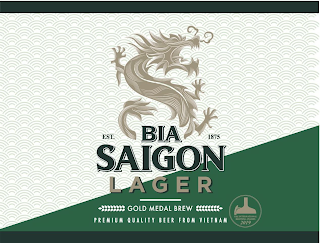 BIA SAIGON LAGER EST. 1875 GOLD MEDAL BREW PREMIUM QUALITY BEER FROM VIETNAM logo