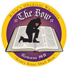 BIBLE'S OBEDIENT WARRIORS THE BOW ROMANS 14:11 "EVERY KNEE SHALL BOW" logo