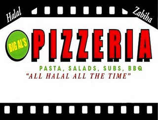BIG AL'S PIZZERIA, HALAL, ZABIHAH, PASTA, SALADS, SUBS, BBQ, "ALL HALAL ALL THE TIME" logo