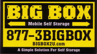 BIG BOX MOBILE SELF STORAGE 877-3BIGBOX BIGBOX2U.COM A SIMPLE SOUTION FOR SELF STORAGE logo