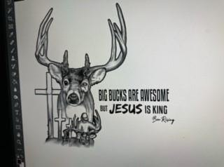 BIG BUCKS ARE AWESOME BUT JESUS IS KING BEN RISING logo